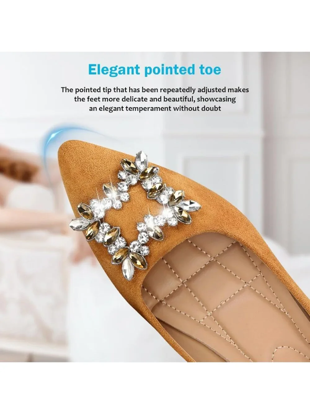 Women's 04-Brown Pointed Toe Pearl Flats Comfort Non Slip Soft Sole Office Shoes
